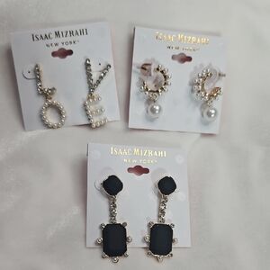 Isaac Mizrahi Lot of 3 Pairs Earrings Rhinestones Pearls Elegant NWT Dangle